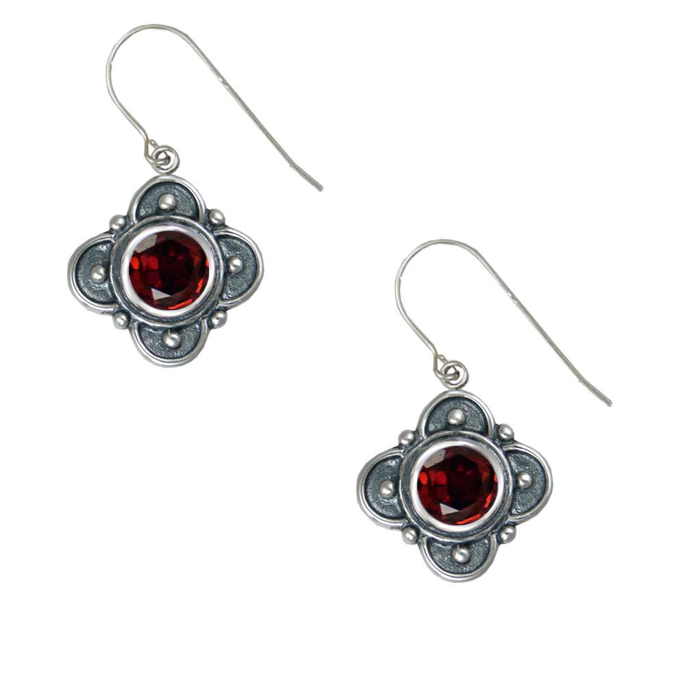 Sterling Silver With Garnet Gemstone Drop Dangle Earrings